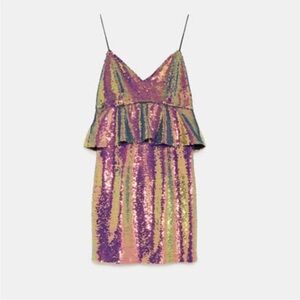 Zara Iridescent Sequin Peplum Mini Dress